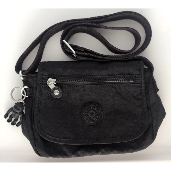 Kipling Sabian Mini Crossbody Bag Womens Black Nylon Live Light Monkey Keychain - Picture 1 of 5